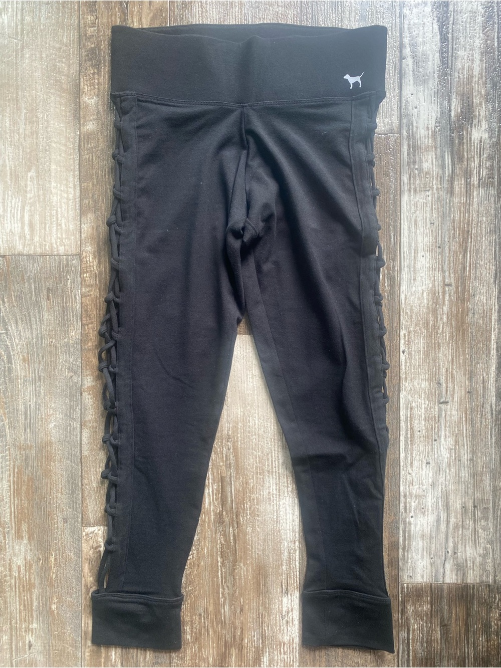 Pink Victoria’s Secret YOGA Black Lace-Up Leggings